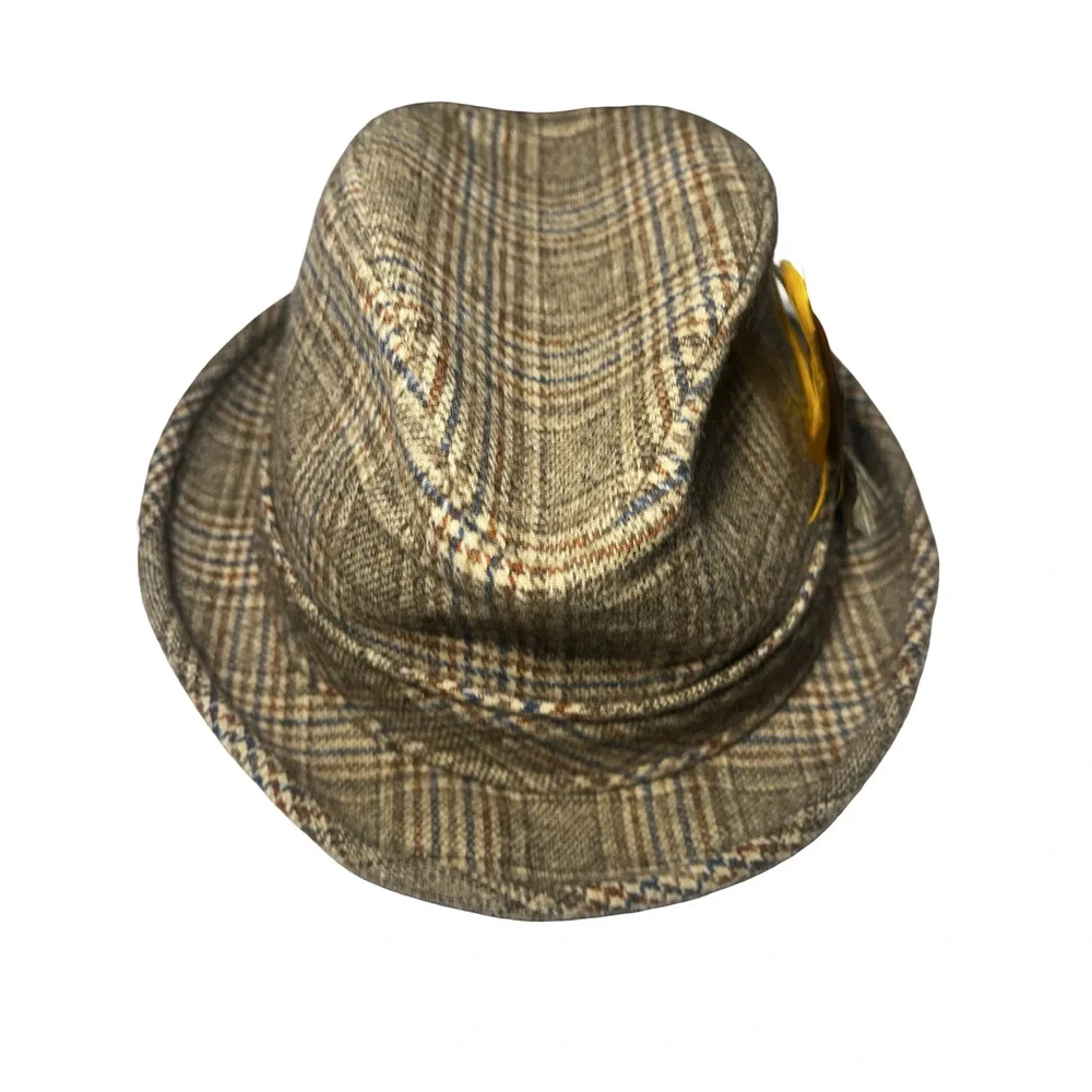 Pendleton Tan Checkered Hat with Yellow Feather